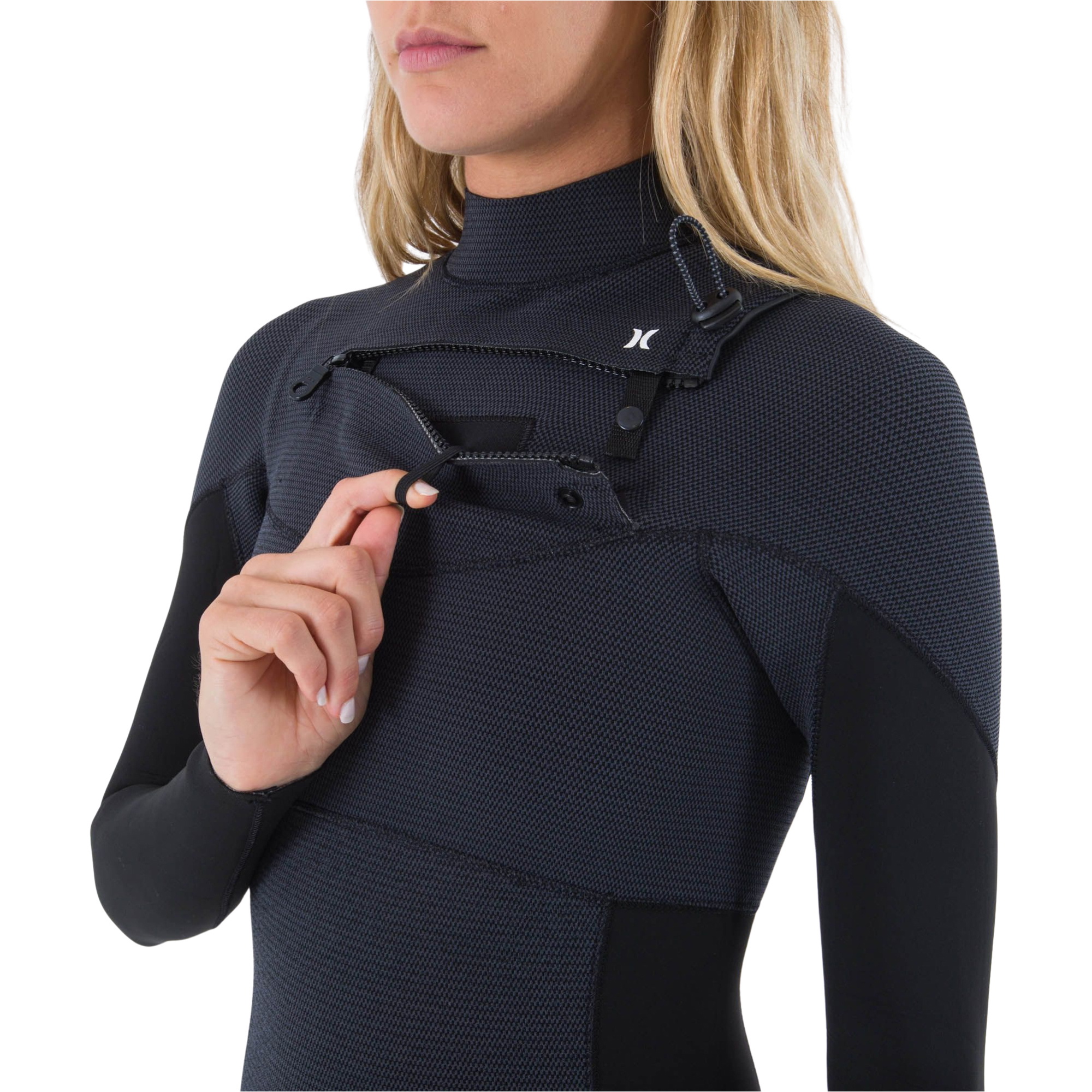 2026 Hurley Womens Plus 3/2mm Chest Zip Fato De Mergulho WFS0012302 - Black / Grafite